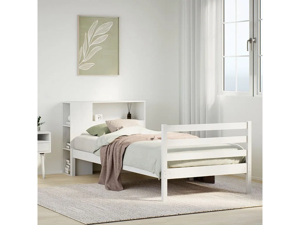 Cama com estante sem colchão 90x190 cm pinho maciço branco