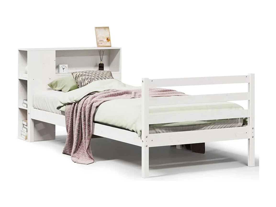 Cama com estante sem colchão 90x190 cm pinho maciço branco
