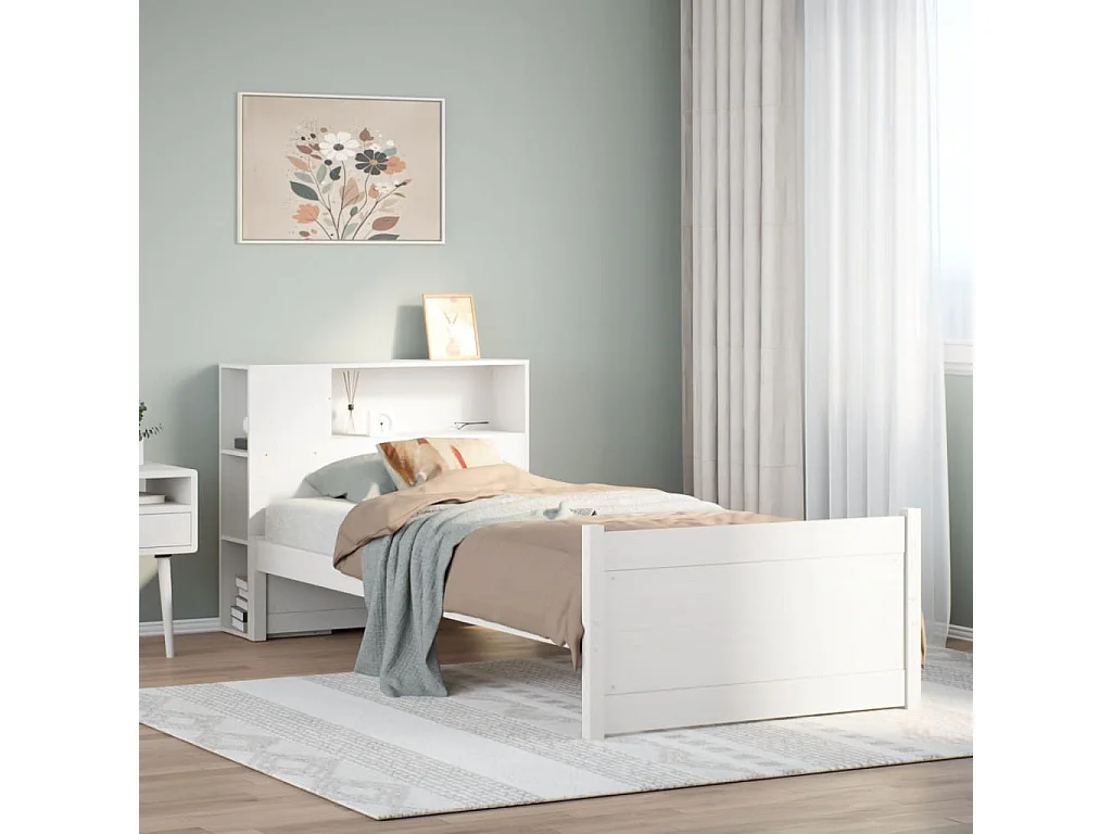 Cama com estante sem colchão 100x200 cm pinho maciço branco