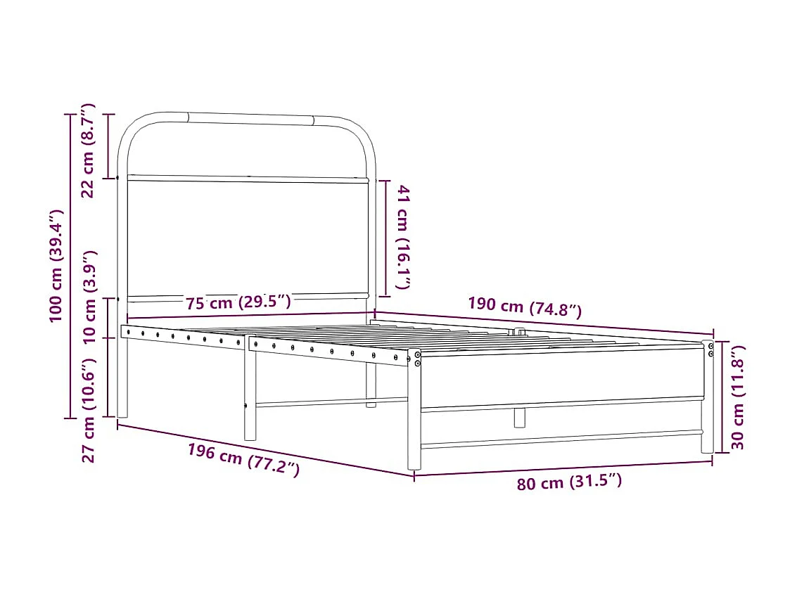 Cadre de lit sans matelas 75x190cm chêne sonoma bois ingénierie