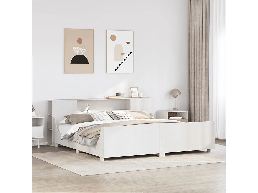 Cadre de lit sans matelas blanc 180x200 cm bois massif de pin