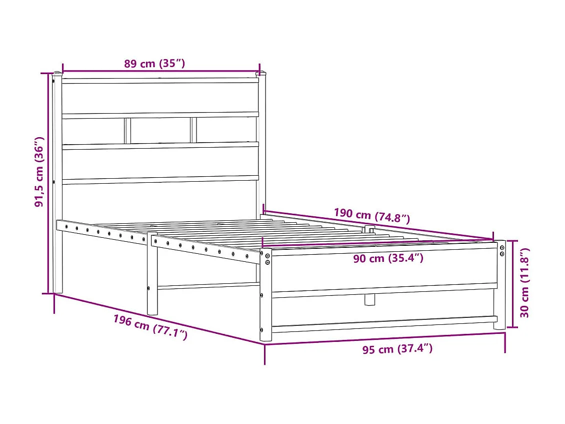 Estructura de cama sin colchón metal roble Sonoma 90x190 cm