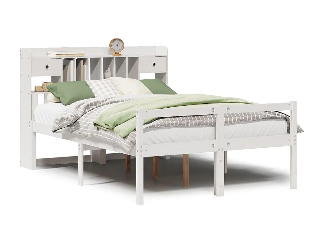 Lit bibliothèque sans matelas blanc 150x200 cm bois pin massif