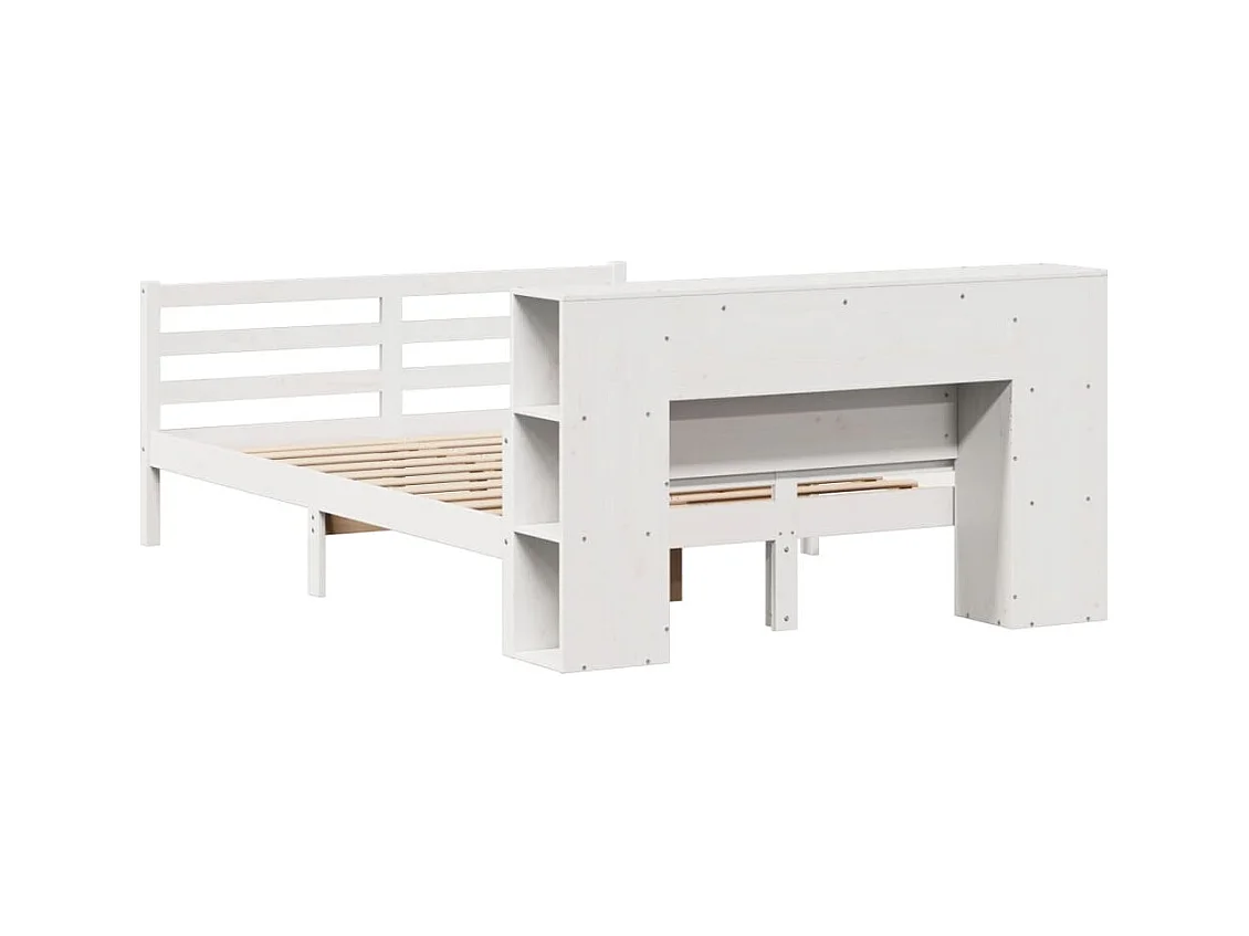 Cama con estantería sin colchón madera maciza blanca 150x200 cm