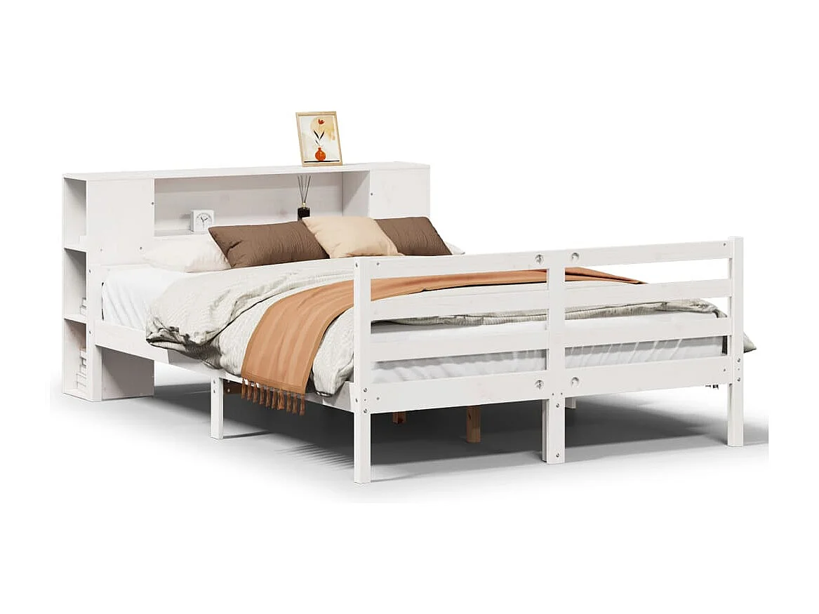 Cama com estante sem colchão 150x200 cm pinho maciço branco