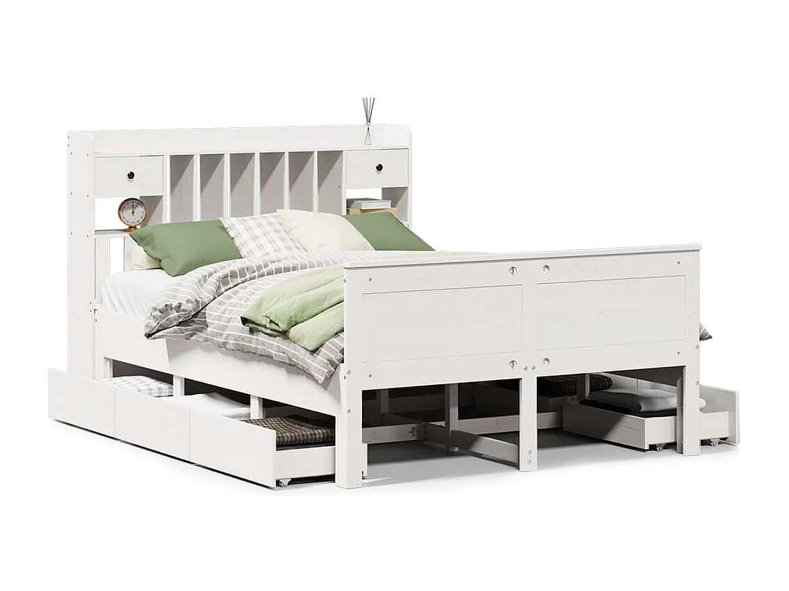 Lit bibliothèque sans matelas blanc 150x200 cm bois pin massif