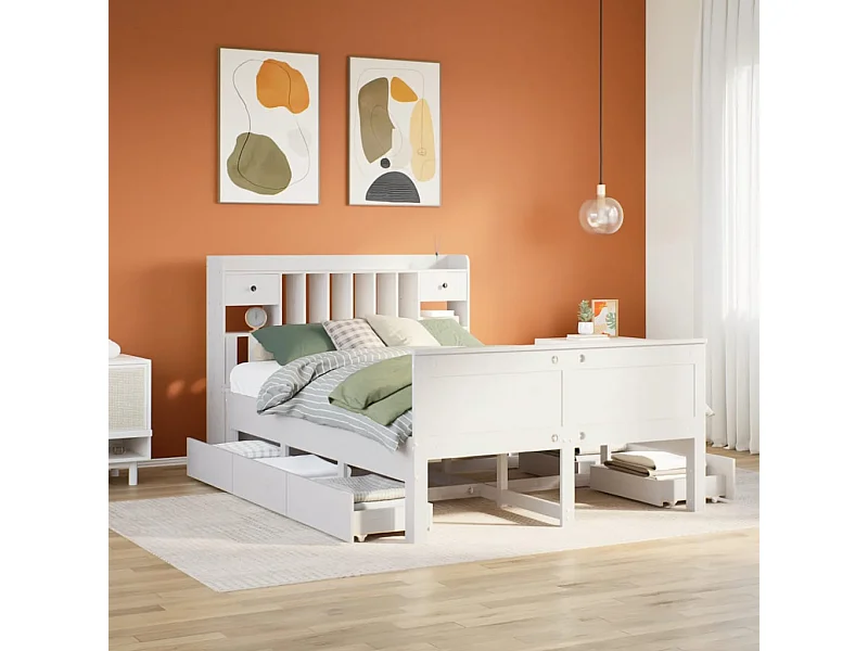 Lit bibliothèque sans matelas blanc 150x200 cm bois pin massif