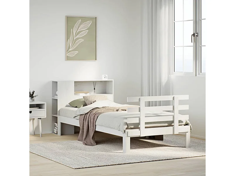 Cama com estante sem colchão 90x200 cm pinho maciço branco