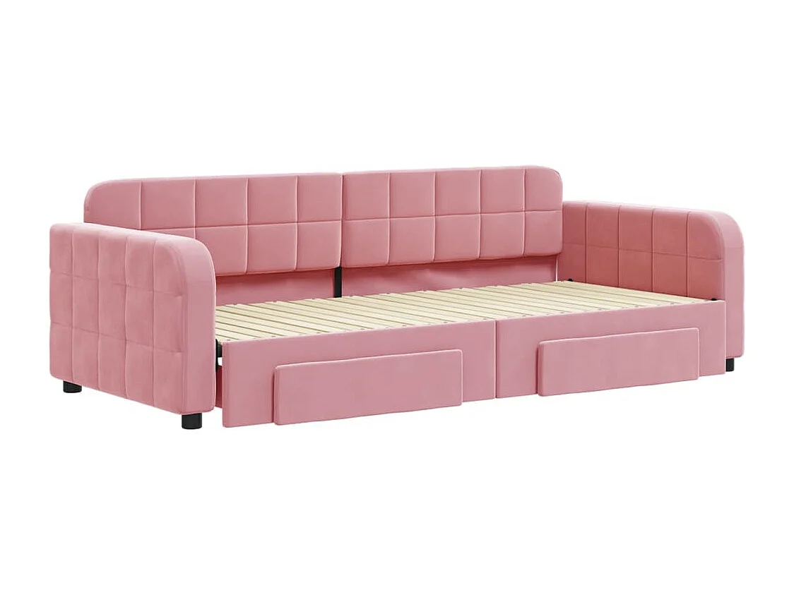 Lit de jour avec gigogne et tiroirs rose 90x200 cm velours