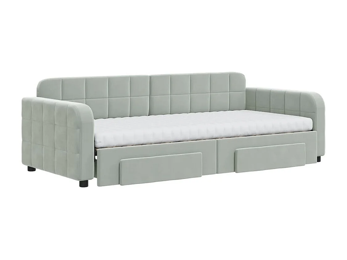 Sofá cama nido con cajones terciopelo gris claro 90x200 cm