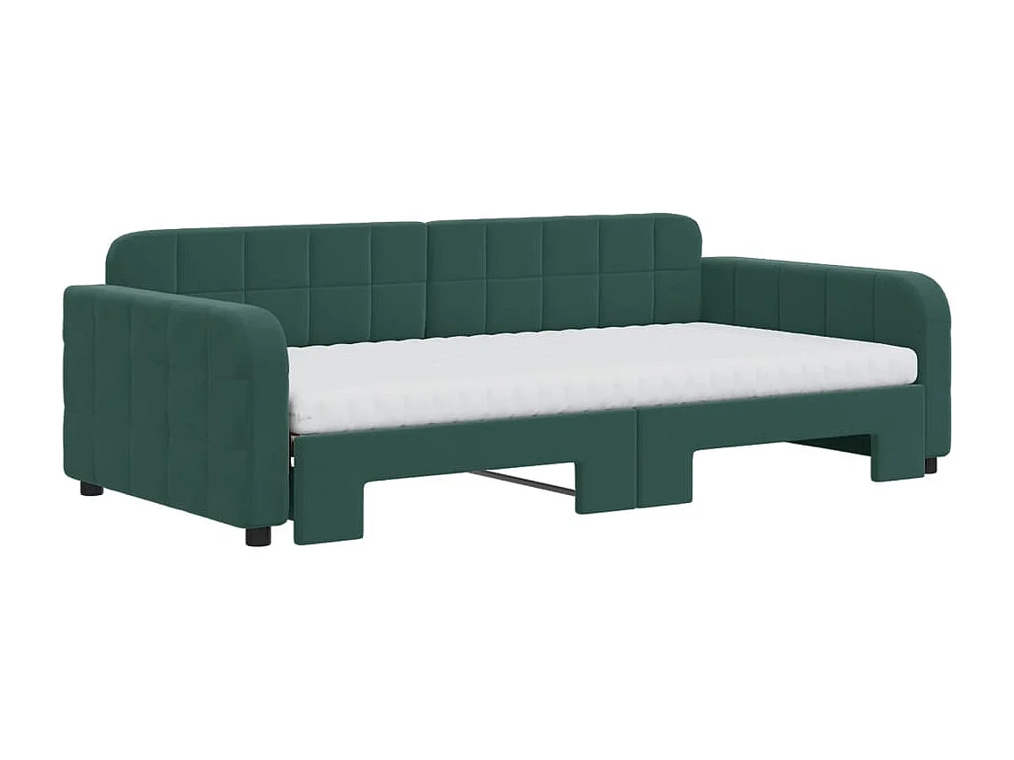 Lit de jour et gigogne et matelas vert foncé 100x200 cm velours