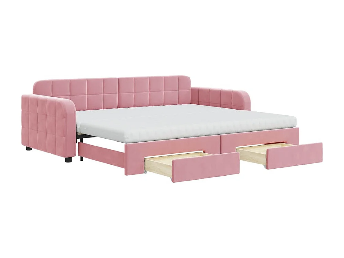 Slaapbank met onderschuifbed en lades 90x200 cm fluweel roze