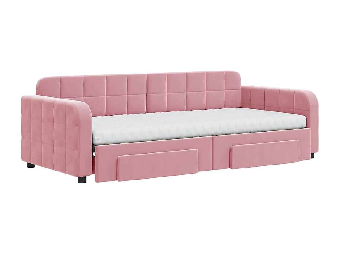 Lit de jour avec gigogne et tiroirs rose 90x200 cm velours