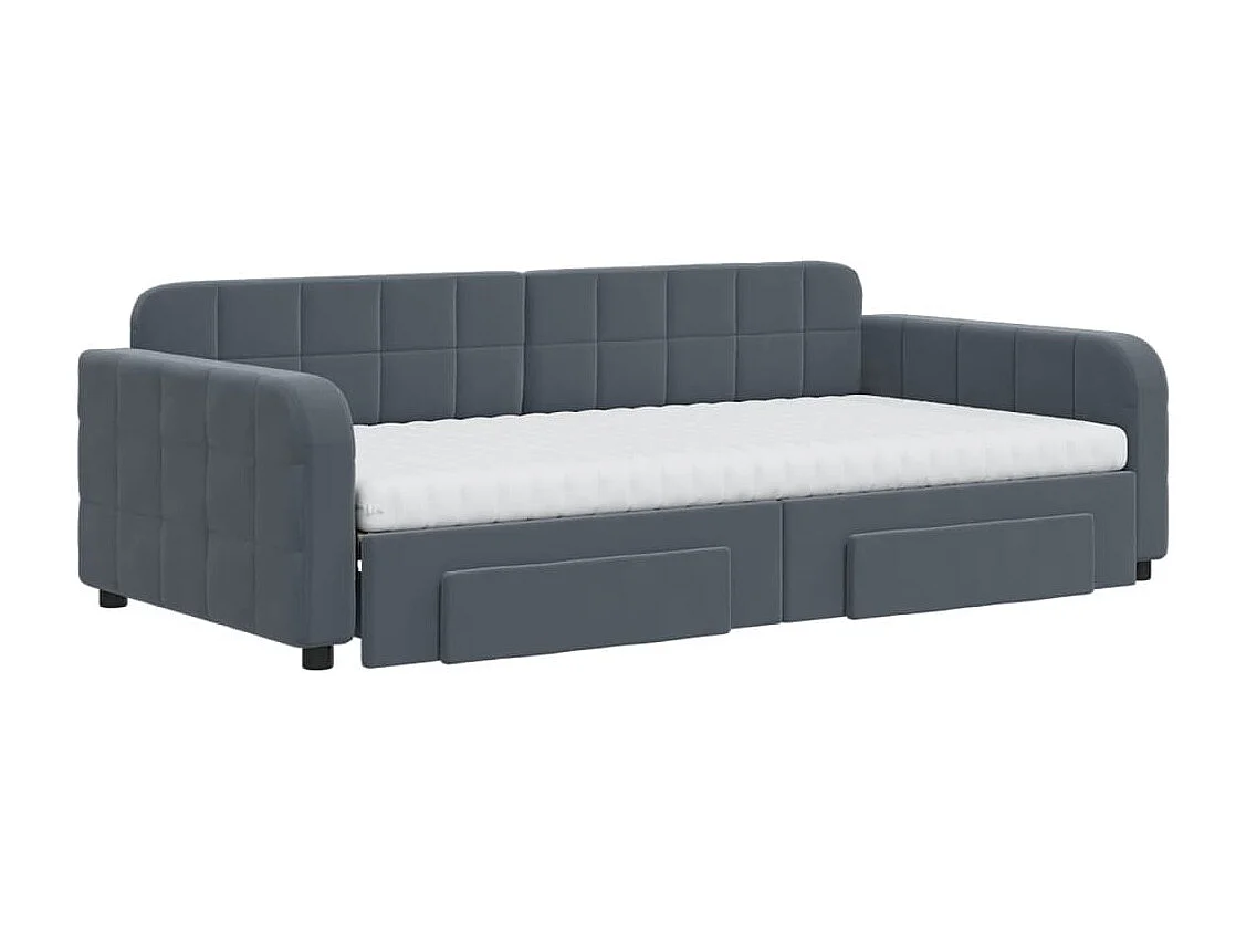 Lit de jour et gigogne et tiroirs gris foncé 100x200 cm velours