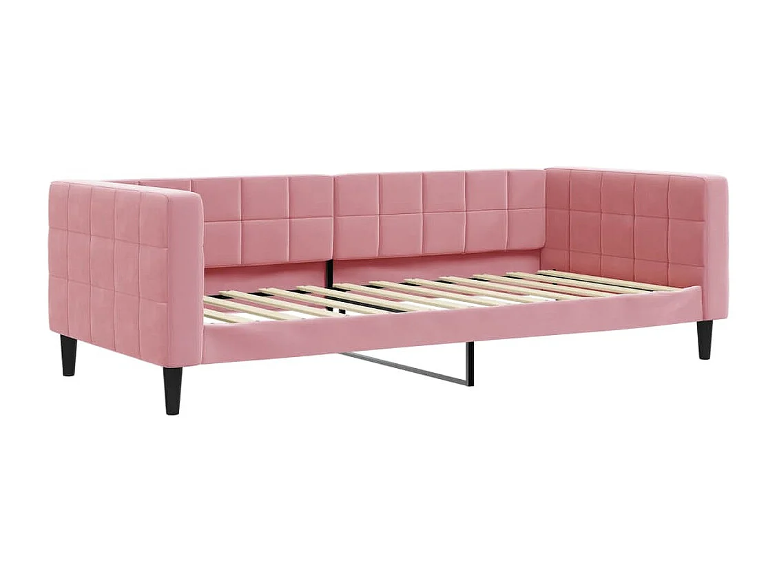 Lit de jour avec gigogne et tiroirs rose 90x200 cm velours