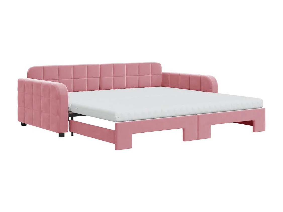 Lit de jour avec lit gigogne et matelas rose 100x200 cm velours