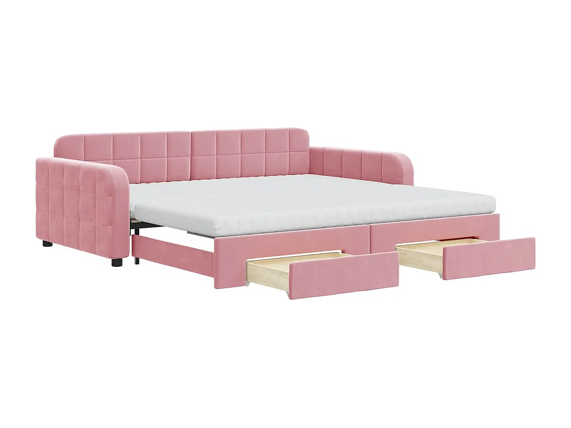 Sofá-cama com gavetão e gavetas 100x200 cm veludo rosa
