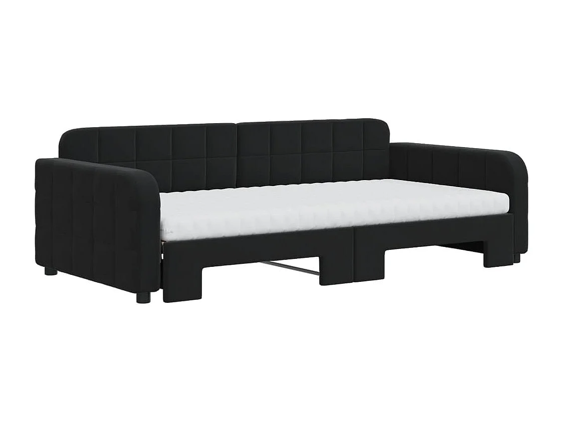Lit de jour avec lit gigogne et matelas noir 100x200 cm velours