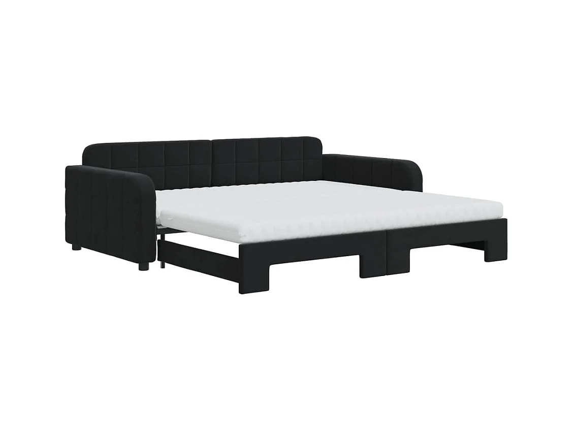 Lit de jour avec lit gigogne et matelas noir 100x200 cm velours