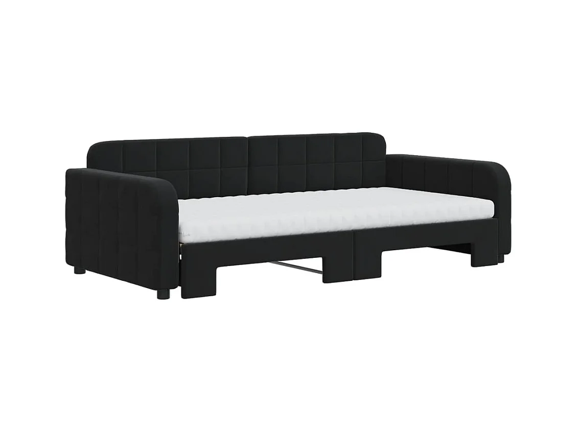 Lit de jour avec lit gigogne et matelas noir 100x200 cm velours