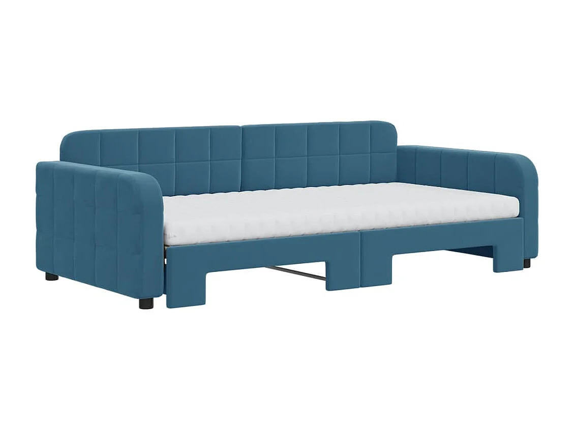 Sofá-cama com gavetão e colchões 100x200 cm veludo azul