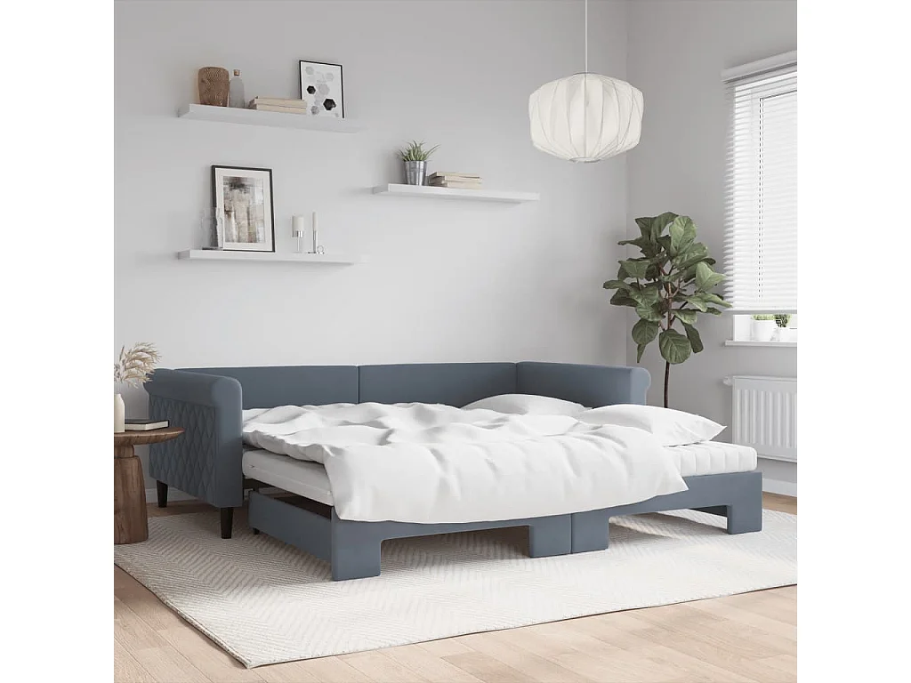 Lit de jour et gigogne et matelas gris foncé 100x200 cm velours