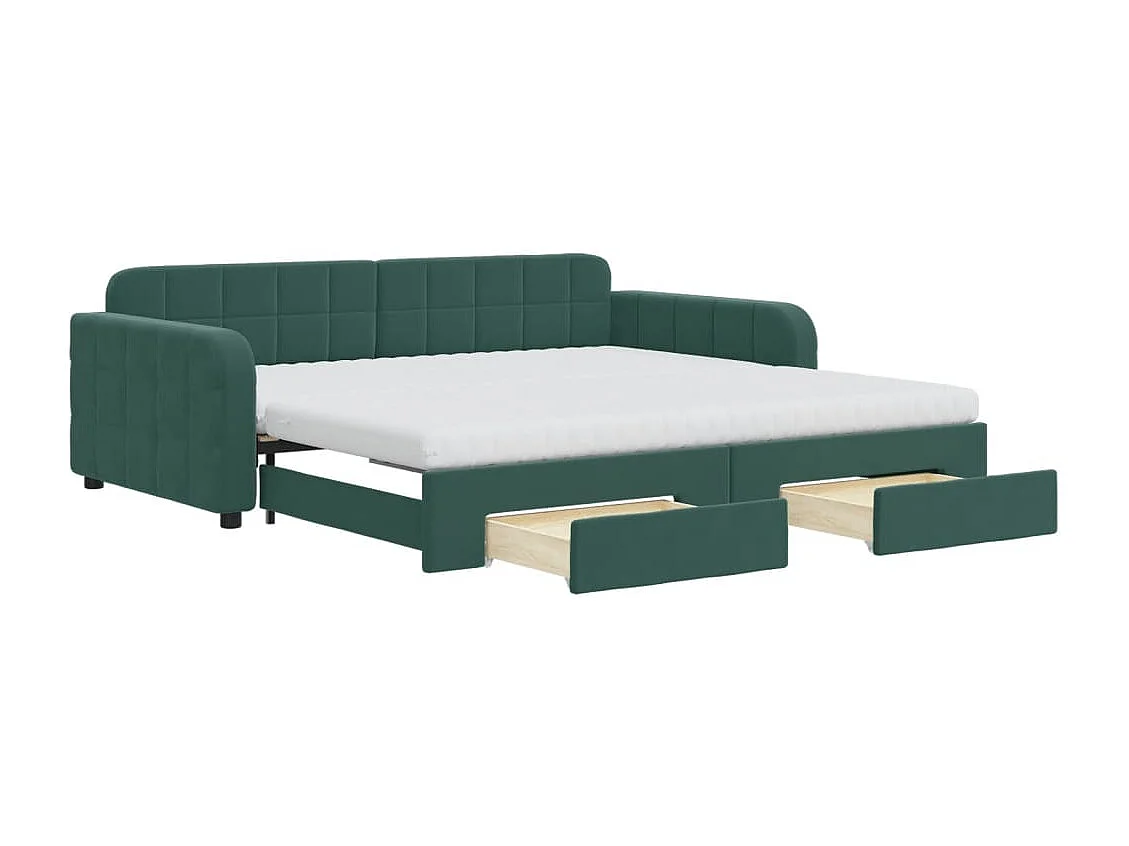 Sofá-cama com gavetão e gavetas 100x200 cm veludo verde-escuro