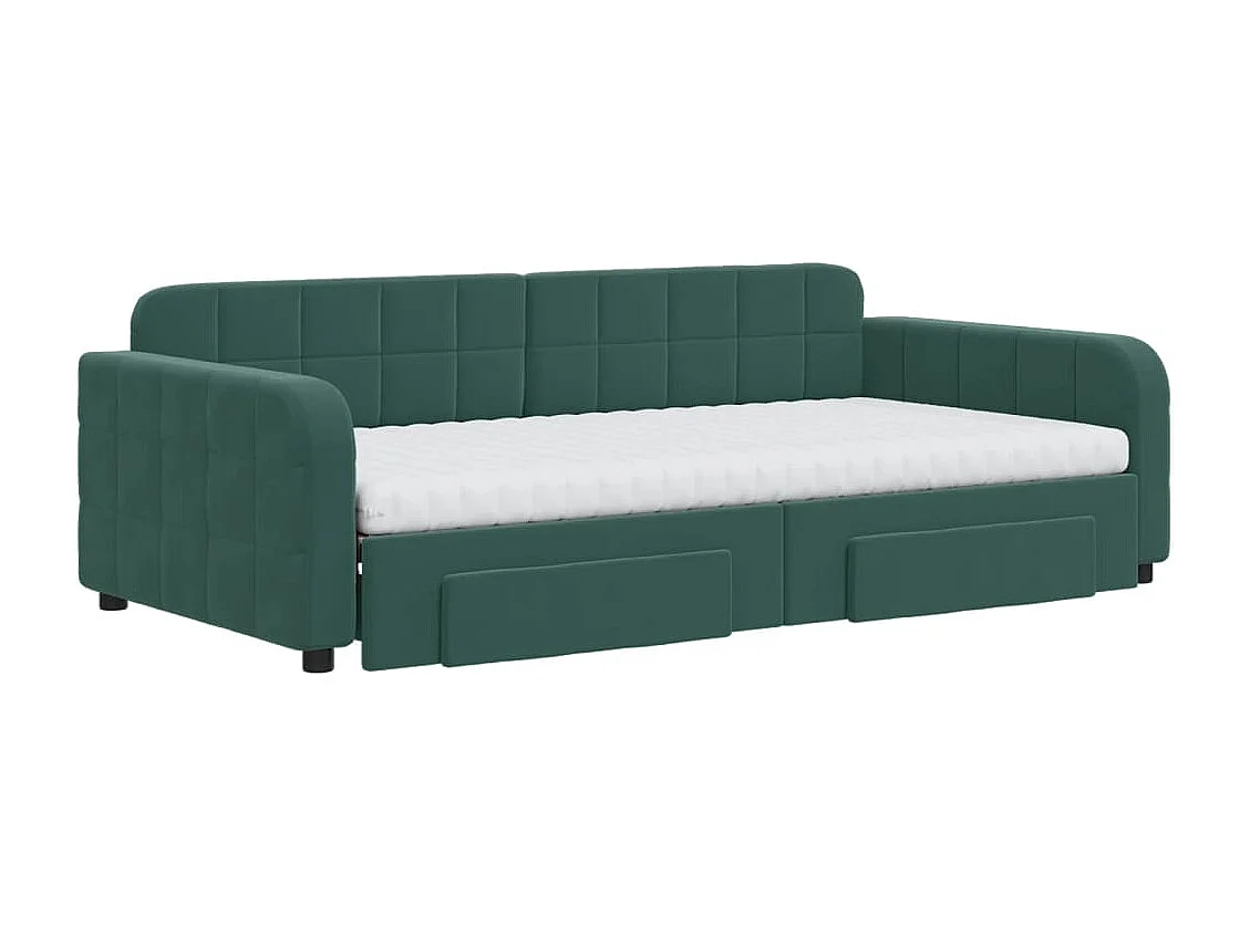 Sofá-cama com gavetão e gavetas 100x200 cm veludo verde-escuro