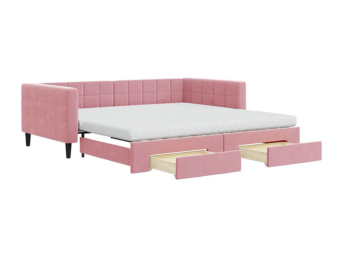Sofá cama nido con cajones terciopelo rosa 100x200 cm