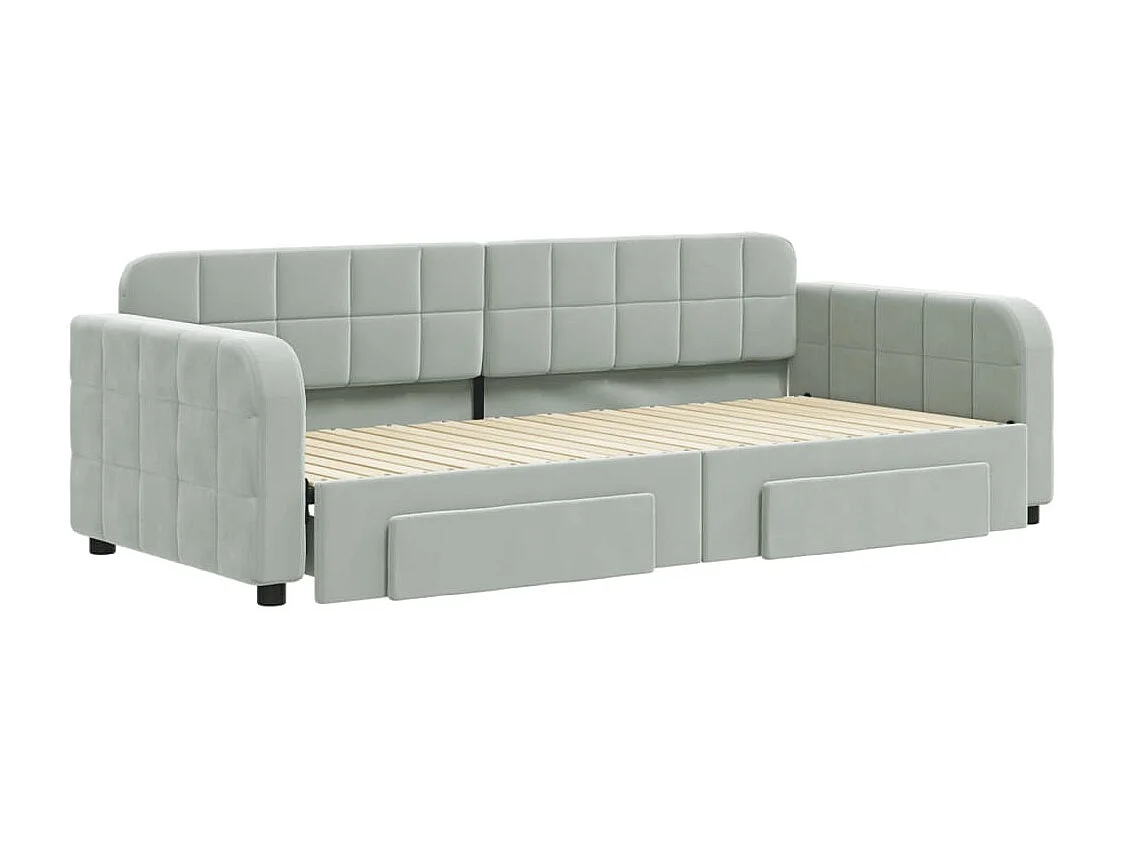 Slaapbank onderschuifbed en lades 90x200 cm fluweel lichtgrijs