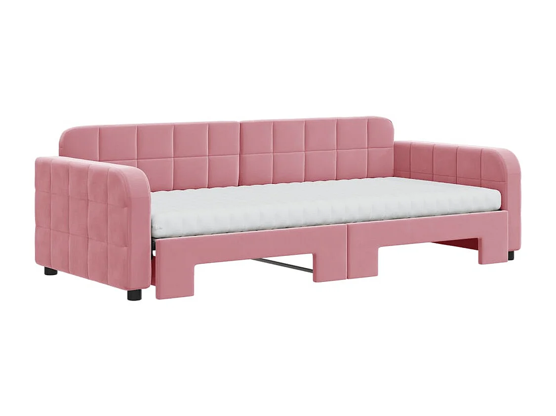 Slaapbank onderschuifbed en matrassen 90x200 cm fluweel roze