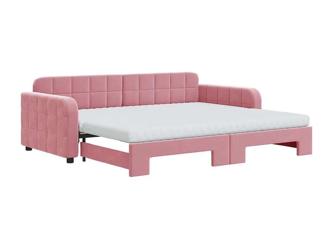 Sofá-cama com gavetão e colchões 90x200 cm veludo rosa