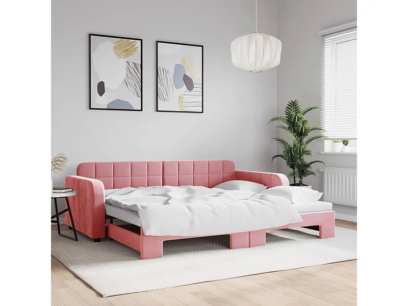 Lit de jour avec lit gigogne rose 90x200 cm velours