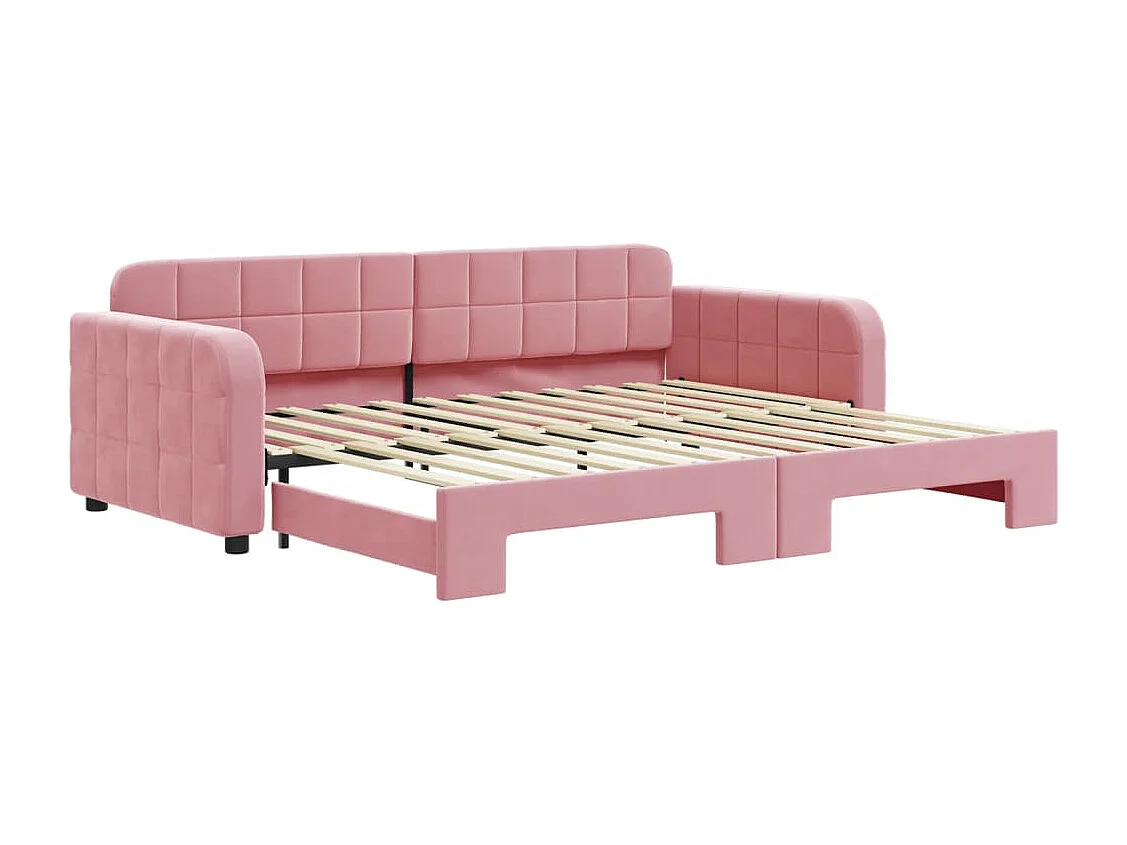 Lit de jour avec lit gigogne rose 90x200 cm velours