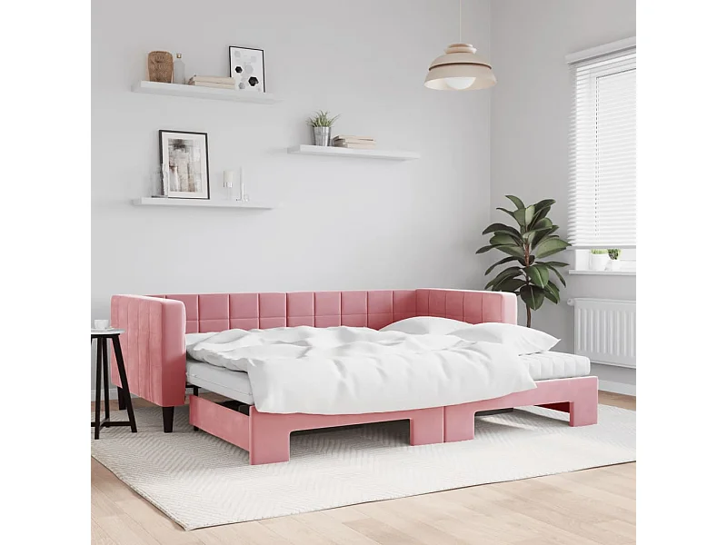 Sofá cama nido con colchón terciopelo rosa 90x200 cm
