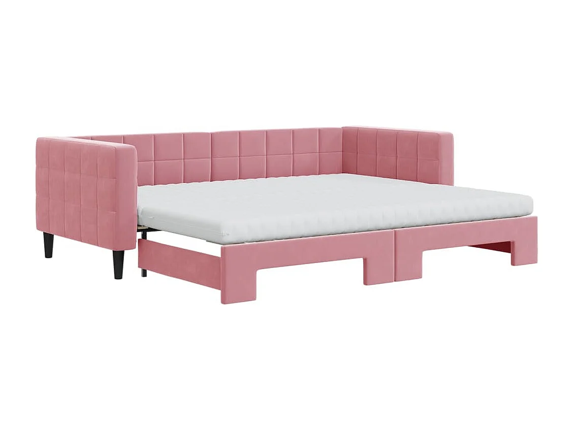 Slaapbank onderschuifbed en matrassen 90x200 cm fluweel roze