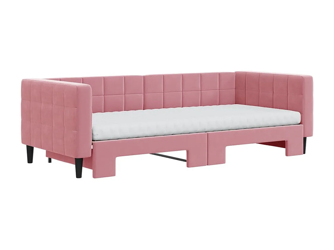 Lit de jour avec gigogne et matelas rose 90x200 cm velours