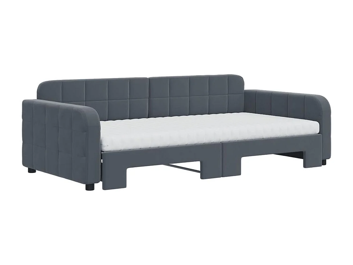 Lit de jour et gigogne et matelas gris foncé 100x200 cm velours
