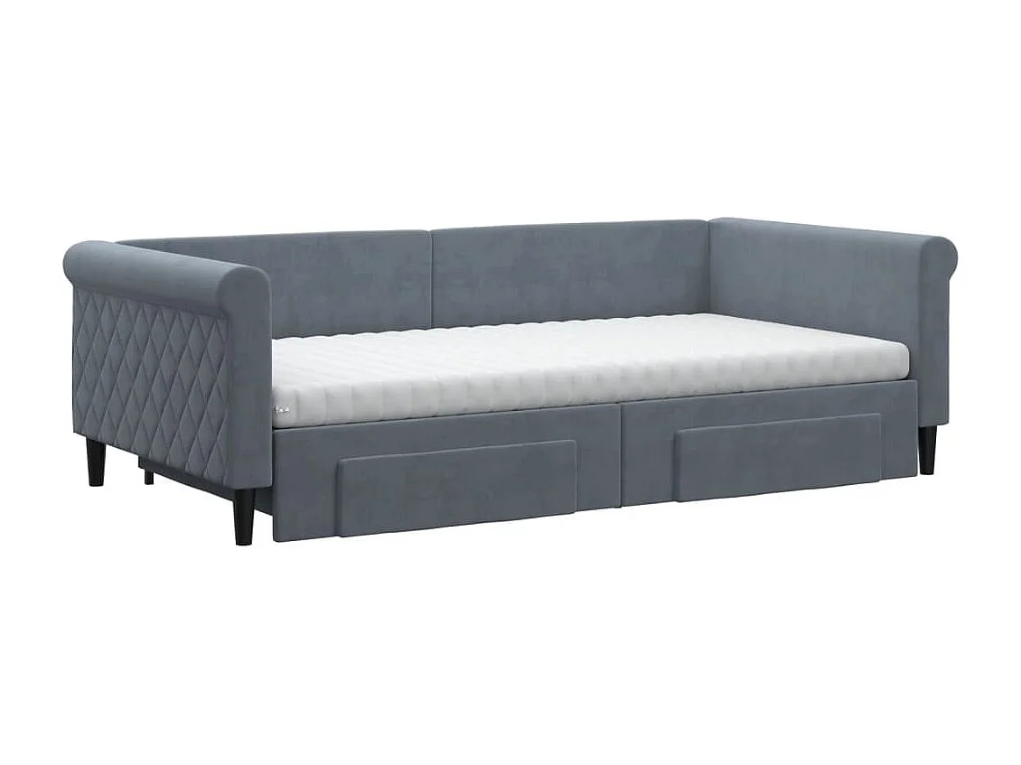 Lit de jour et gigogne et tiroirs gris foncé 100x200 cm velours