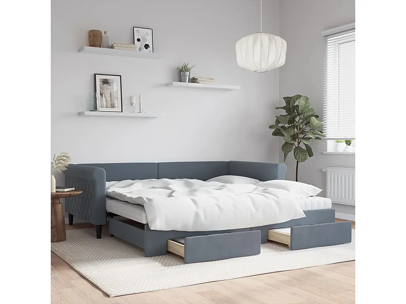 Sofá cama nido con cajones terciopelo gris oscuro 100x200 cm