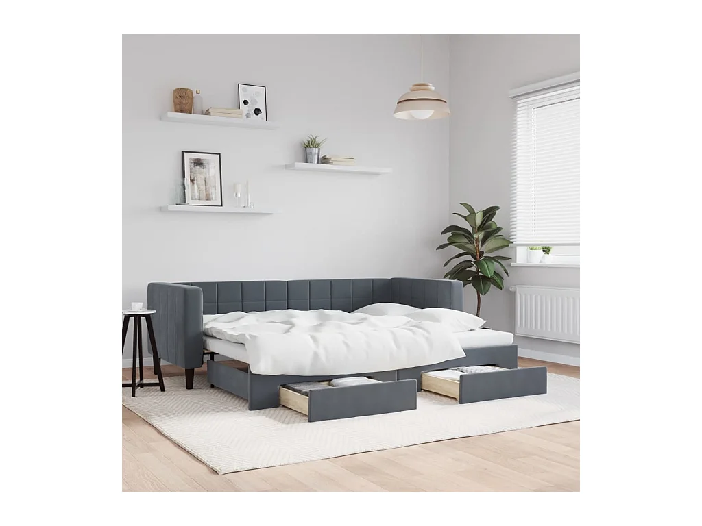 Slaapbank onderschuifbed en lades 80x200 cm fluweel donkergrijs