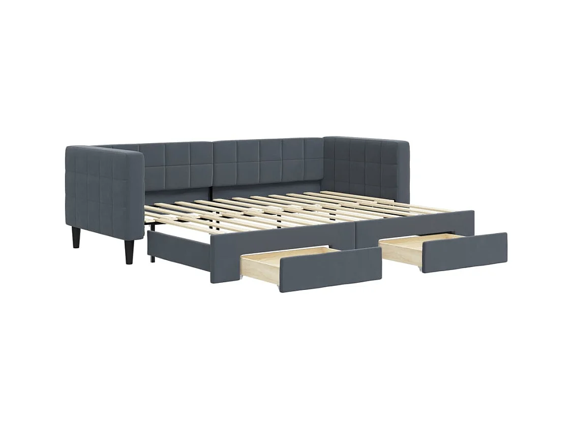Sofá-cama com gavetão e gavetas 80x200 cm veludo cinzento-escuro