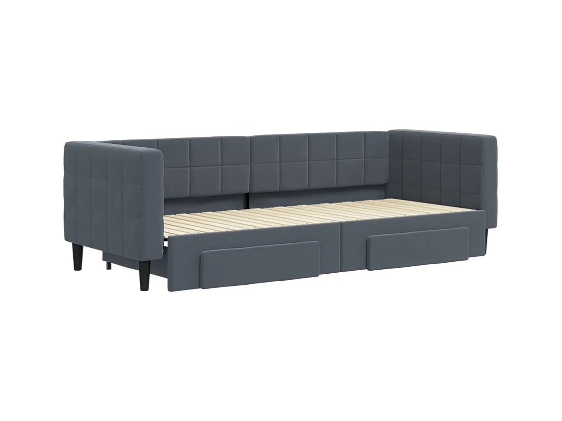 Sofá-cama com gavetão e gavetas 80x200 cm veludo cinzento-escuro