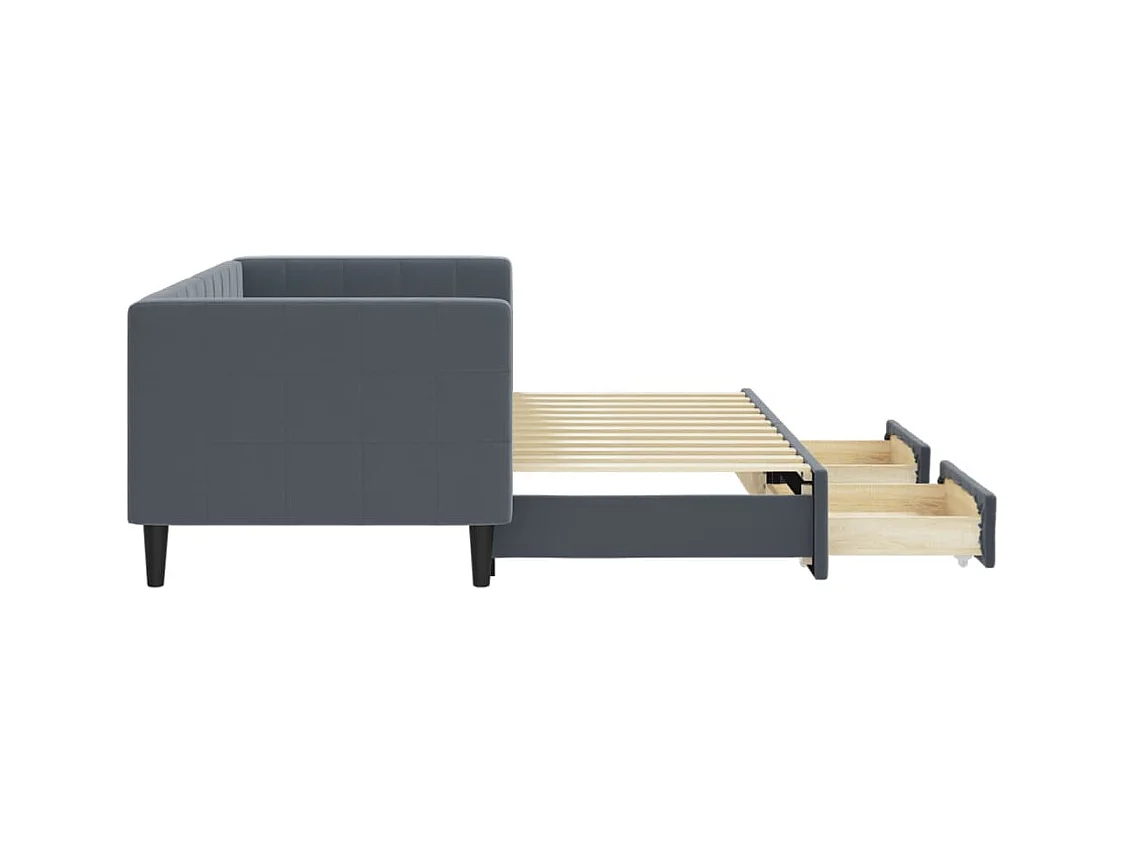 Sofá-cama com gavetão e gavetas 80x200 cm veludo cinzento-escuro