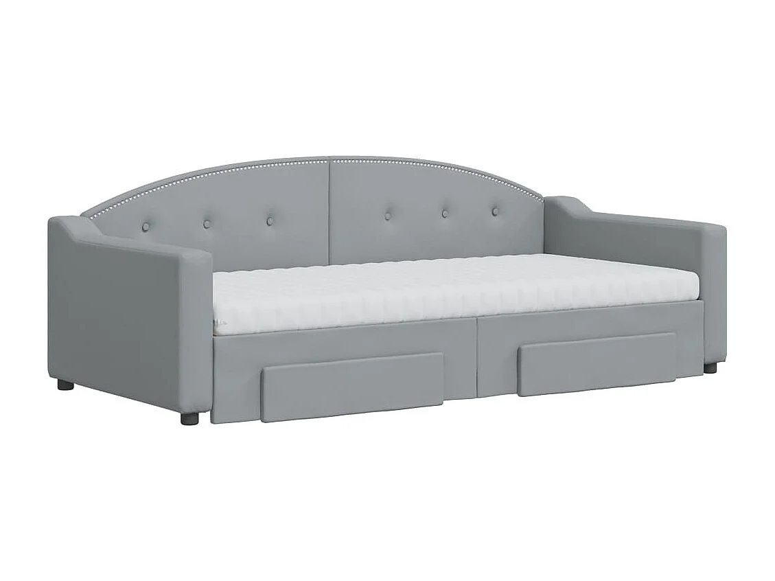 Lit de jour avec gigogne et tiroirs gris clair 90x190 cm tissu