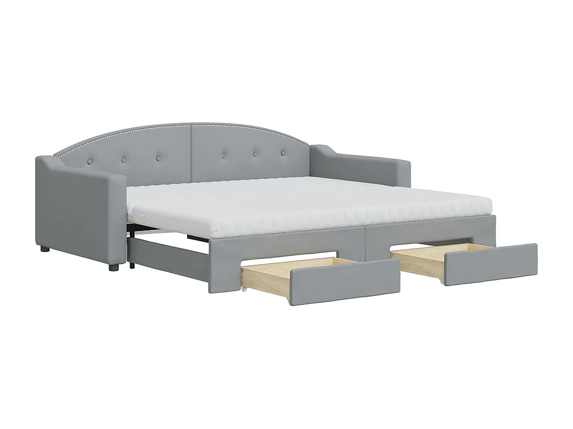 Lit de jour avec gigogne et tiroirs gris clair 90x190 cm tissu