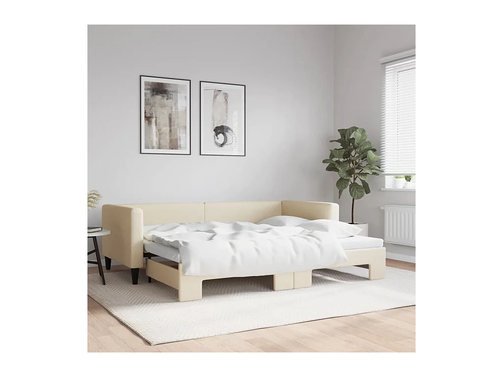Lit de jour avec lit gigogne crème 90x200 cm tissu