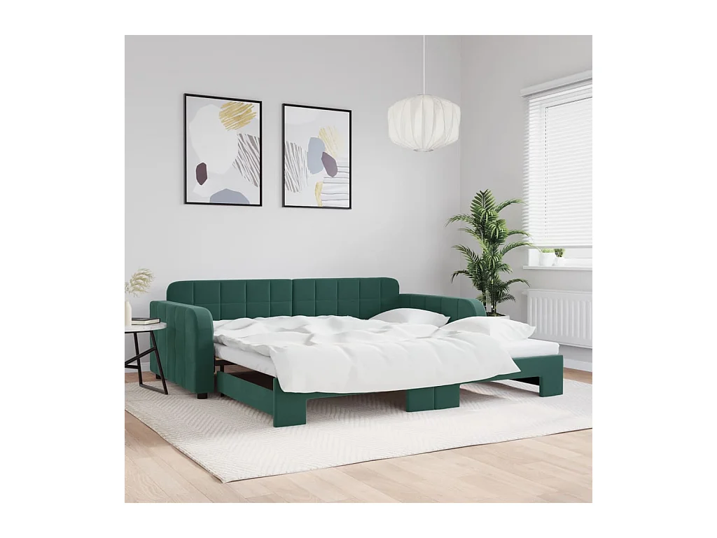 Slaapbank met onderschuifbed 100x200 cm fluweel donkergroen