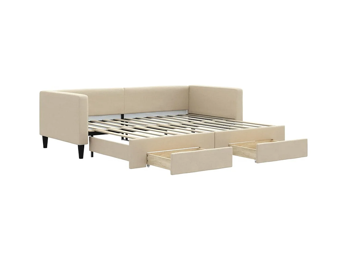 Sofá-cama com gavetão e gavetas 90x200 cm tecido cor creme