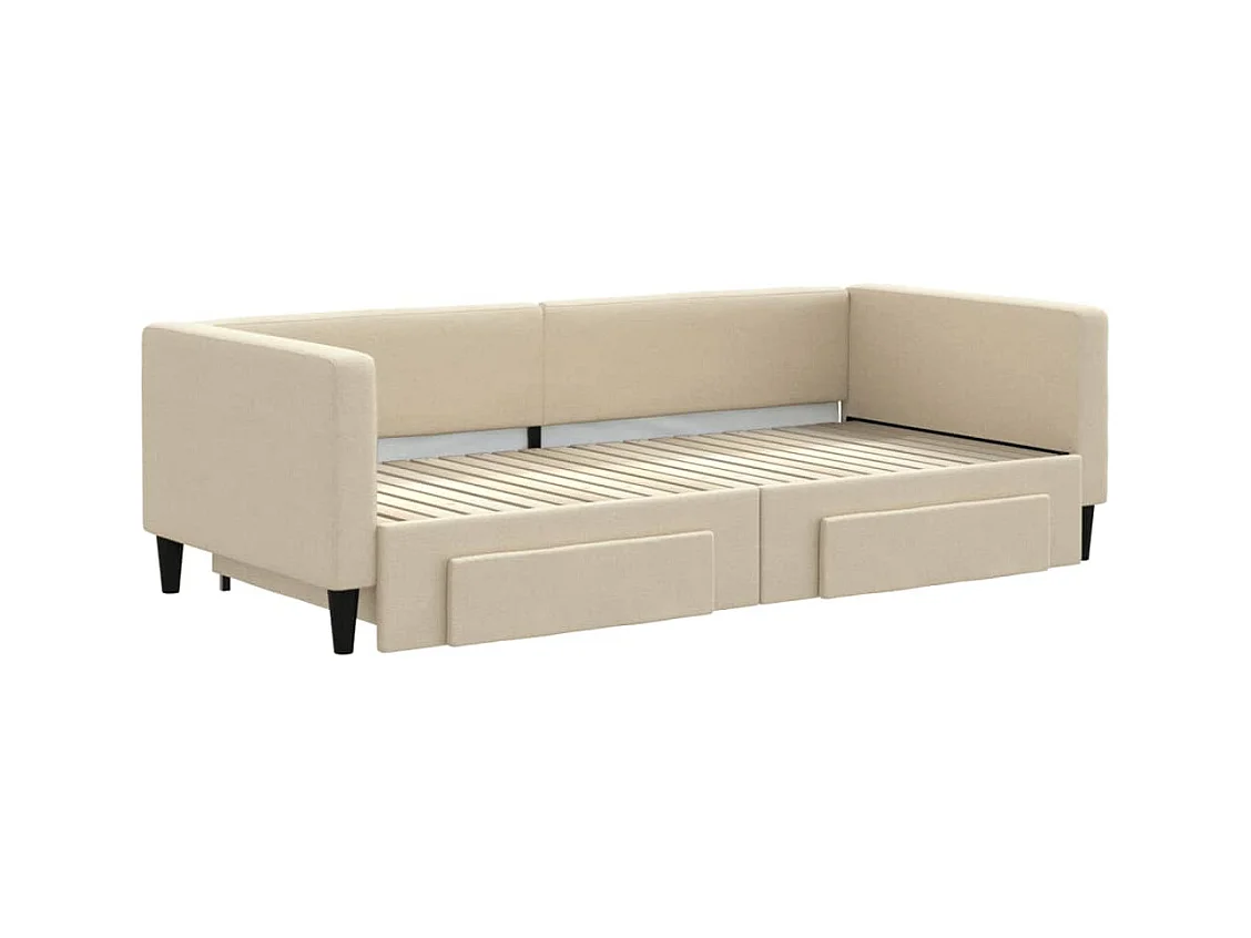 Sofá-cama com gavetão e gavetas 90x200 cm tecido cor creme